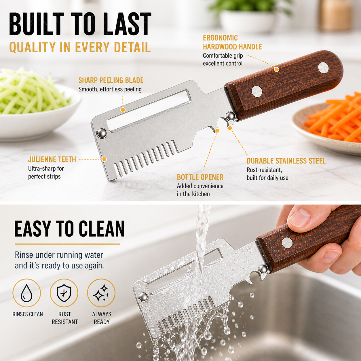Pikanzo™ Wooden-Handled Stainless Steel Shredder and Peeler