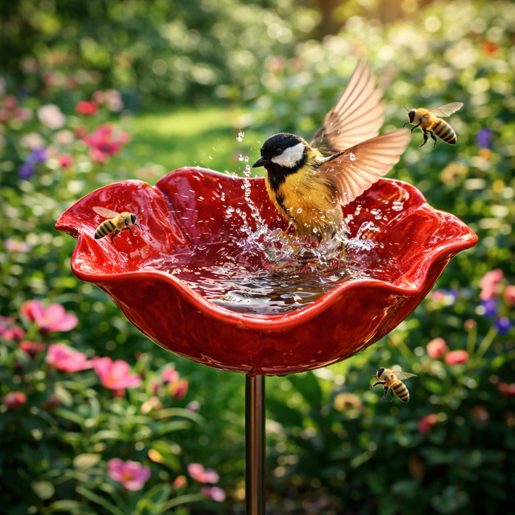 🎁Handmade Metal Flower Garden Stake Bird Bath🐦
