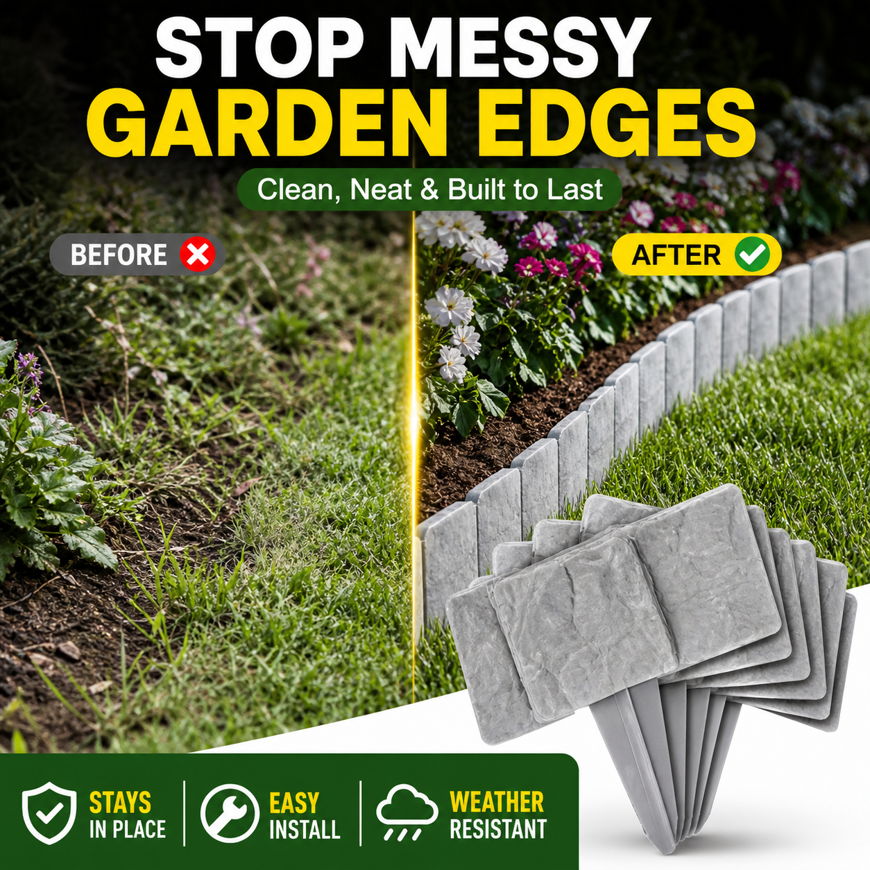 🌿✨Zelmivo™ Stone-Look Edging Fence - Garden Edges That Stay Clean🏡♻️