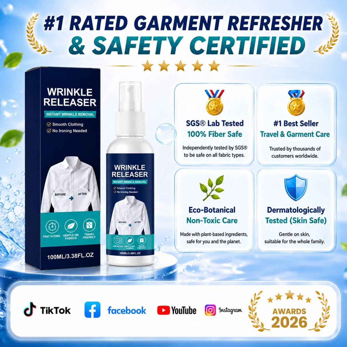 👔 Grailzees™ Instant Wrinkle Erasing Spray: Smooth Clothes in 3 Seconds (No Iron, No Heat)✨