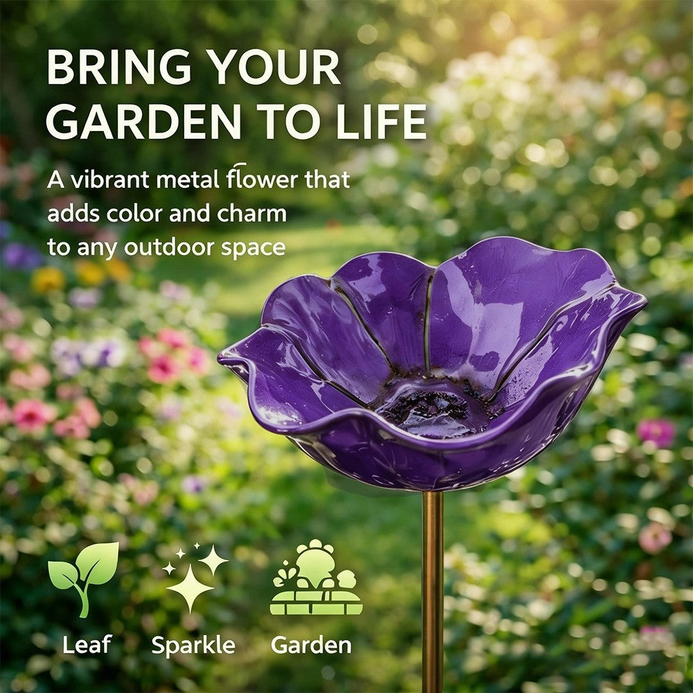 🎁Handmade Metal Flower Garden Stake Bird Bath🐦