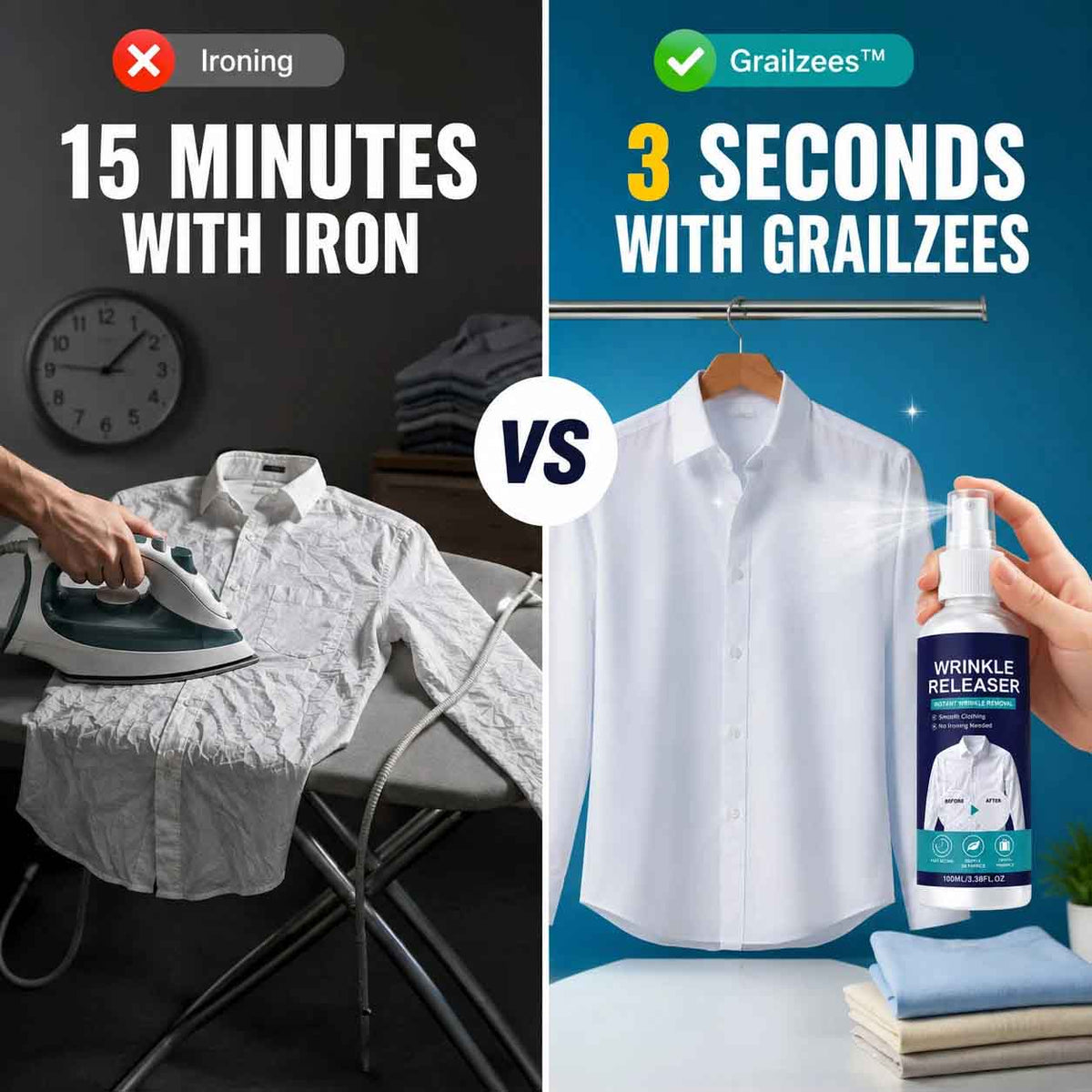 👔 Grailzees™ Instant Wrinkle Erasing Spray: Smooth Clothes in 3 Seconds (No Iron, No Heat)✨