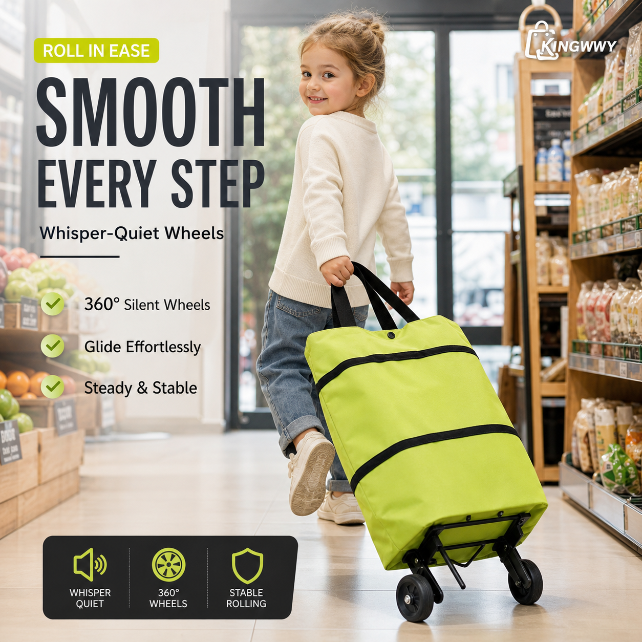 🛒 Foldable Shopping Cart with Wheels | 2-in-1 Rolling Grocery Tote (offer)