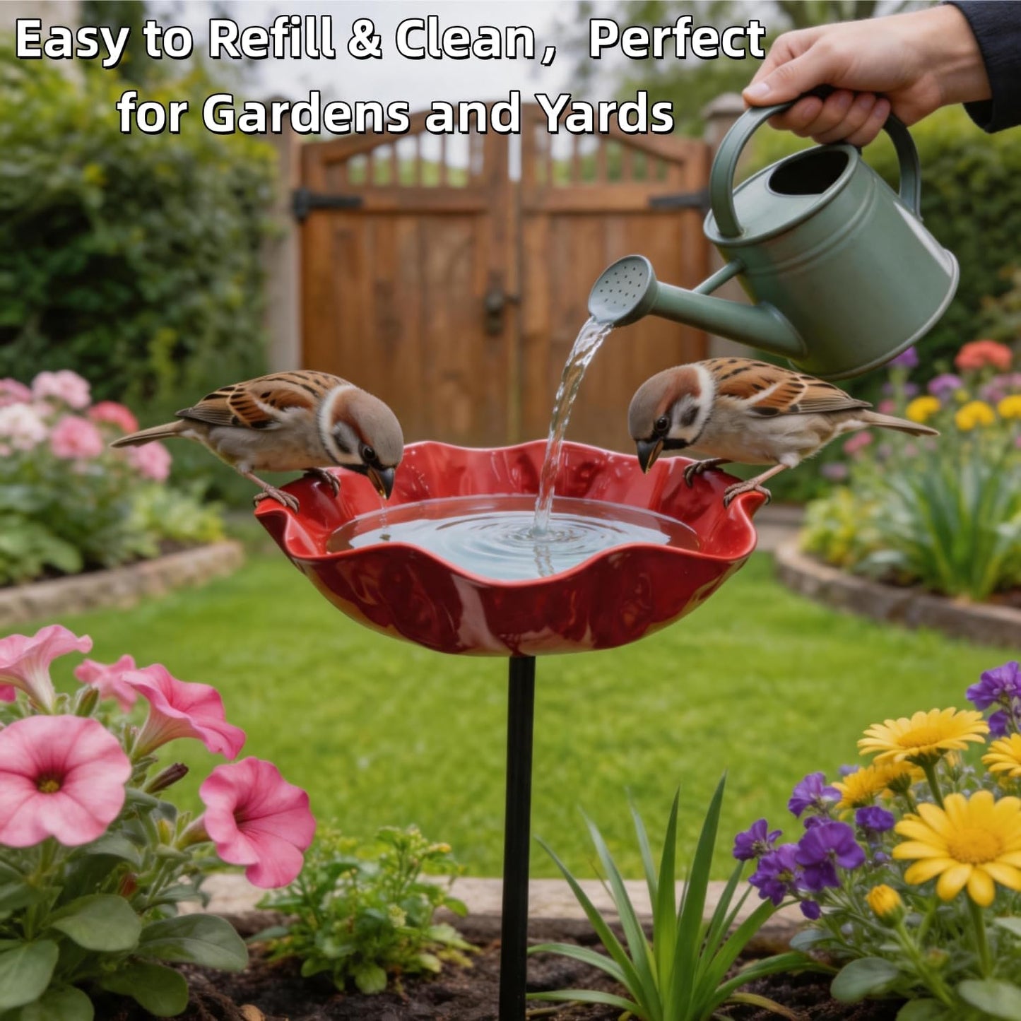 🎁Handmade Metal Flower Garden Stake Bird Bath🐦