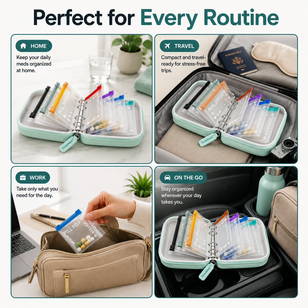 All-in-One Travel Pill Organizer with Removable Pouches