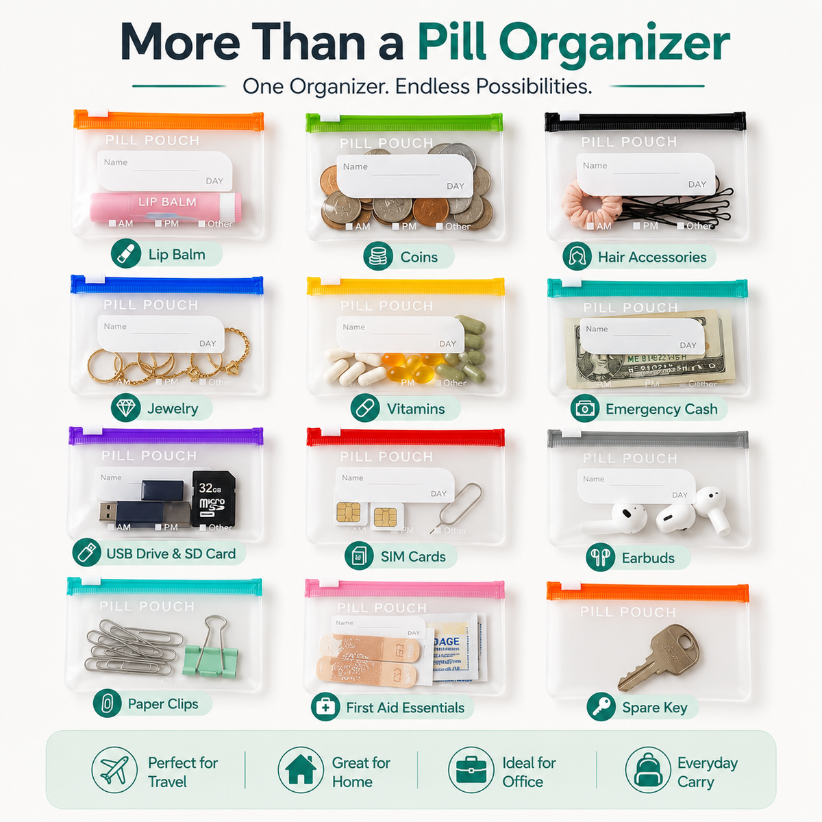 All-in-One Travel Pill Organizer with Removable Pouches