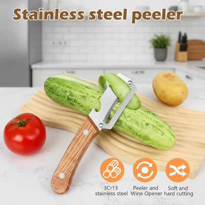Pikanzo™  Wooden-Handled Stainless Steel Shredder and Peeler