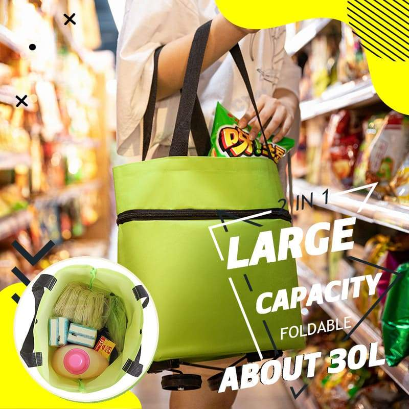 🛒 Foldable Shopping Cart with Wheels | 2-in-1 Rolling Grocery Tote (offer)