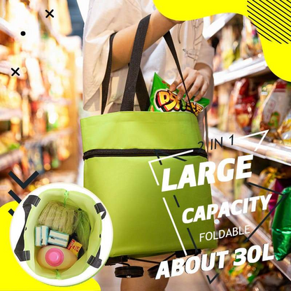 🛒 Foldable Shopping Cart with Wheels | 2-in-1 Rolling Grocery Tote (offer)