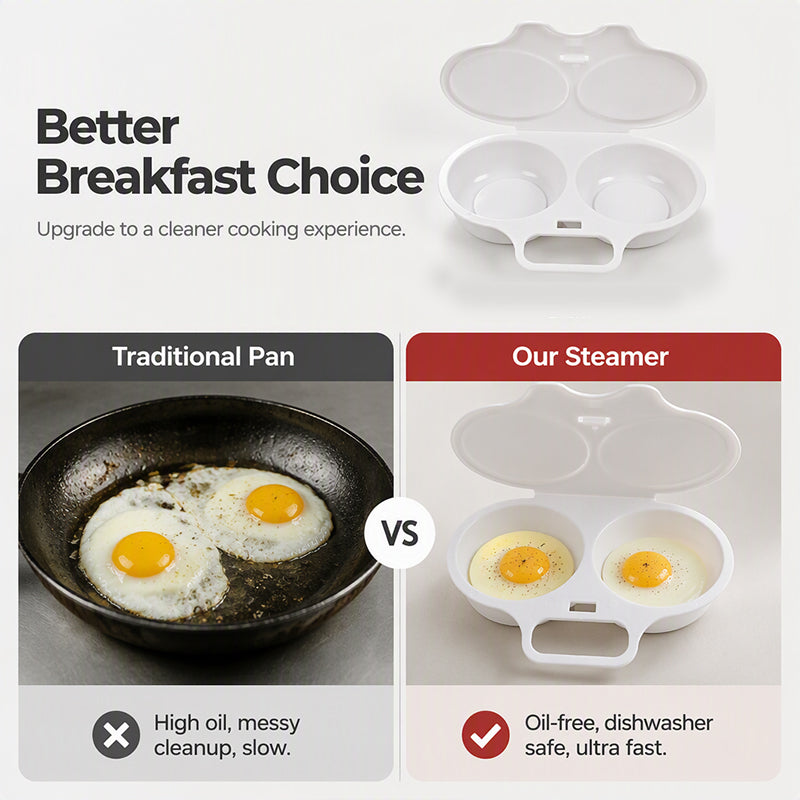 🥳2026 HOT SALE🥳💞50K+ SOLD! 🥗🎁 50% OFF + BUY 2 GET 1 FREE! Microwave Egg Poacher ! Dual‑cavity, non‑stick & easy clean. Healthier than frying – stock up & save! 🏠✅